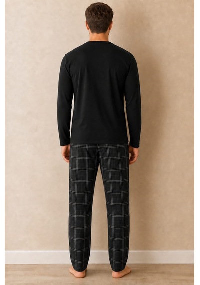Pemilo Erkek 6118 %100 Pamuk Pijama Takım Siyah