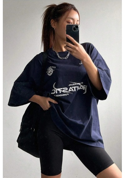 Fantastic Baskılı Unisex Oversize Tshirt Lacivert