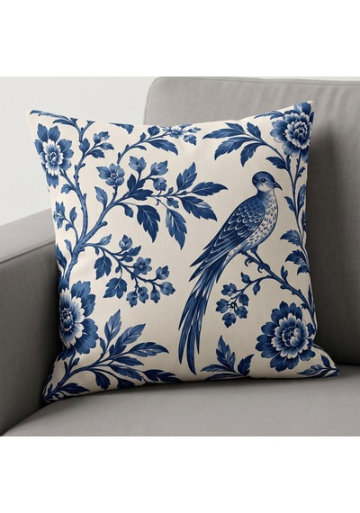 4'lü Lacivert Krem Desenli Dekoratif Kırlent Kılıfı Seti - 43x43 Cm Çift Taraflı Lacivert - Krem