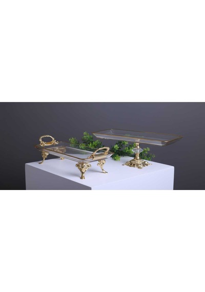 Çnr Home Collection 2'li Paşabahçe Kristal Metal Ayakli Yaldizli Batom Sunumluk Altin