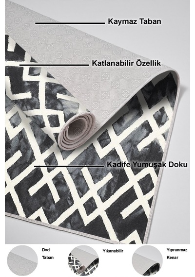 Dekoreko Kaymaz Taban Djt Banyo Halısı Trend Iskandinav S5039 gri