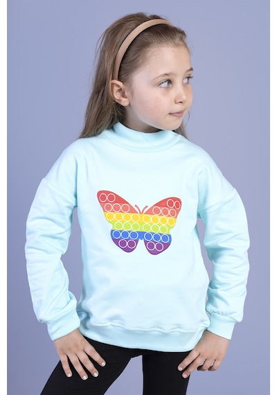 Toontoy Kız Çocuk Pamuklu Balıkçı Yaka Popıt Desenli Sweatshirt Su Yeşili