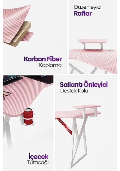 Vortex Kanatlı Oyuncu Masası Pembe