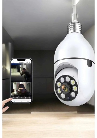 Wifi Kamera Duylu Ampul Görünümlü 360 Derece Dönebilen Ev Kamerası 05238287