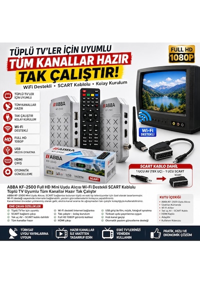 Abba Kf-2500 Full Hd Mini Uydu Alıcısı Wifi Destekli Tüplü Tv Uyu