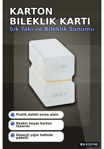 Kraft Kartondan 8x5 Cm Bileklik Kartı 200 Adet Balya Paketi Takı Etiketi Bx-313743 001 - Beyaz
