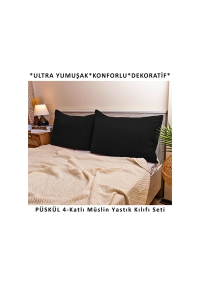 Lexroo Püskül 2-adet Müslin Yastık Kılıfı Seti 4-katlı Çok Renkli