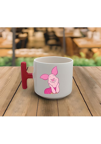 Latte & Espresso El Yapımı Piglet Baskılı T Kulp Kupa 200 Ml Beyaz