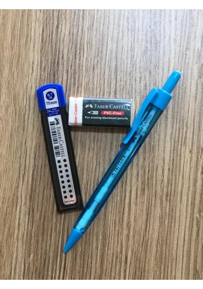 Tri Click 0.7mm Uçlu Kalem-silgi-uç Seti Mavi Mavi