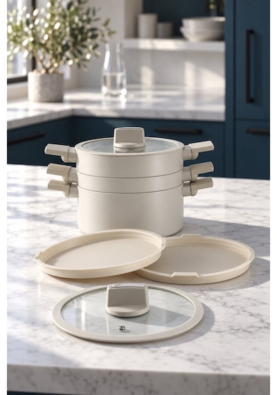 Acar Kitchen Beyond Ultimate Pro 7 Parça Tencere Seti Ekru