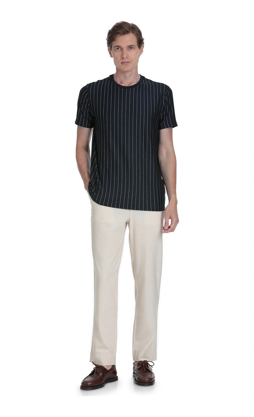 Hatemoğlu Lacivert Regular Fit Çizgili Bisiklet Yaka Tişört 35129 659126