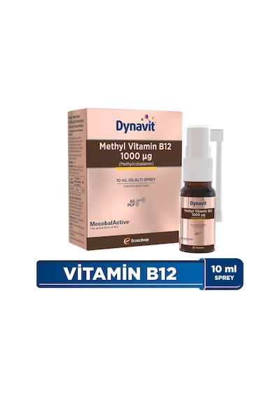 Dynavit Vitamin B12 1000mcg 10ml Dilaltı Sprey- Aile Boyu B12 Vitamini - Methylcobalamin Hafıza & Enerji