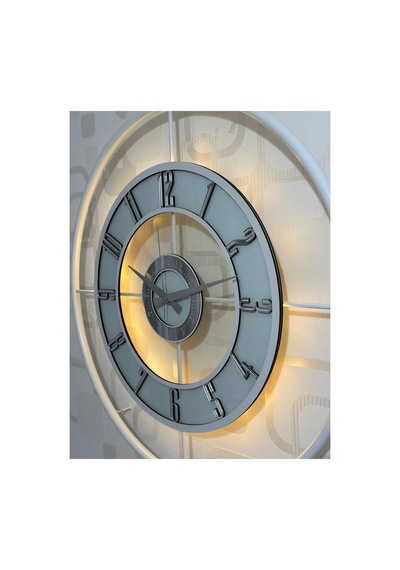 Pey Aksesuar Metal Camlı Duvar Saati 60x80 Cm Büyük Boy Işıklı Gerçek Cam Beyaz-şeffaf-beyaz-gümüş M61-beyaz-şeffaf-beyaz-gümüş