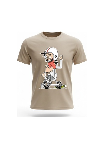 Urbantrendstore Unisex Motosiklet Kaykay Funny Eğlenceli Oversize Fit Rahat Geniş Salaş T-shirt Günlük Tişört Bej