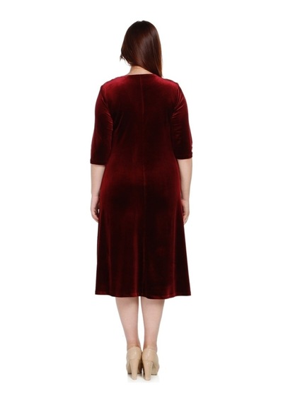 Nidya Moda Büyük Beden Yaka Pilili Elbise-4074B Bordo