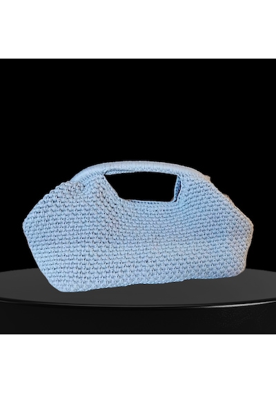 Kemzey Handmade Parlak Tutmalı El Çantaları , El Yapımı Işıltılı Clutch, Örgü El Çantası Gri