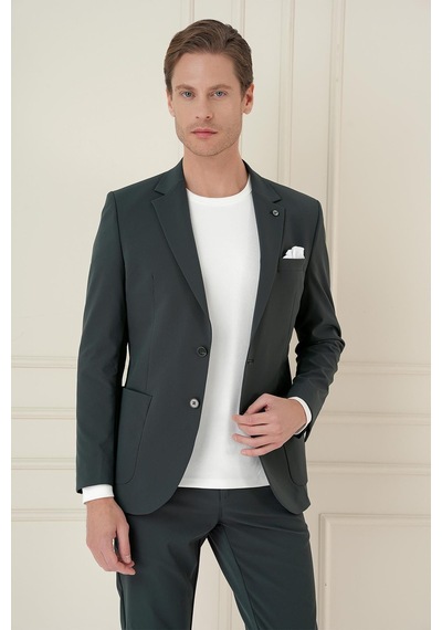 Efor Slim Fit Torba Cep Esnek Spandex Karışımlı Düz Nefti Blazer Ceket C 696 Nefti