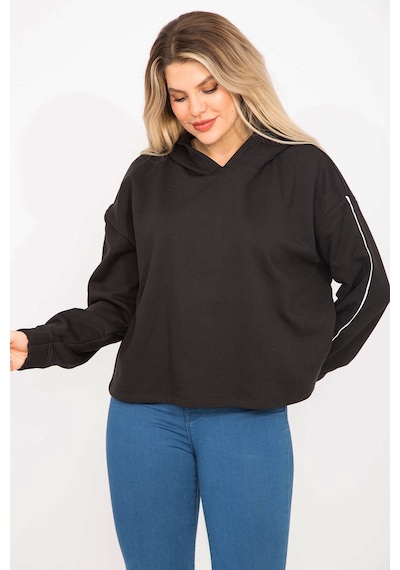 Şans Kadın Siyah Kolları Biye Detaylı Kapşonlu Sweatshirt 65n35301-siyah Siyah