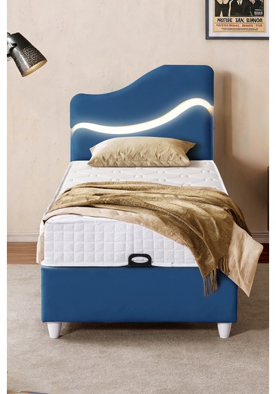 İkili Baza Seti, Merry Ledli Tek Kişilik Baza Başlık Seti - Mavi 90 x 190