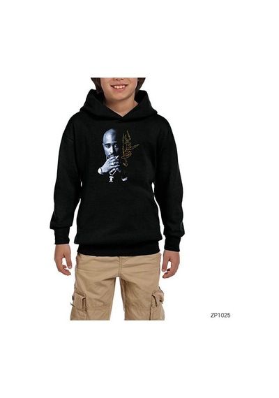 Zepplin Giyim Tupac Shakur Smoke Siyah Çocuk Kapşonlu Sweatshirt