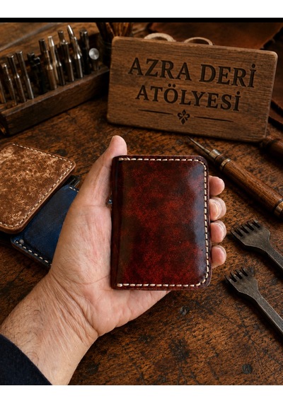 Azra Deri El Yapımı Hakiki Deri Kartlık Kahverengi
