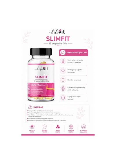 Helovit Slimfit 1300 Mg 12 Bitkisel Yağ İçeren Takviye Ve Yağ Yakım Desteği 30 Softjel