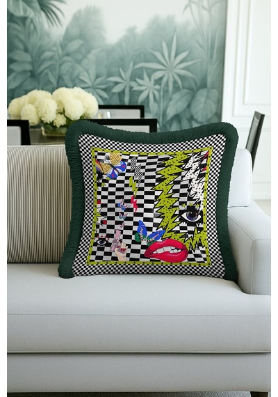 Pop Art Saçaklı Yastık Kılıfı - Çarpıcı Enerjik Geometrik Bohem Siyah Yeşil Püsküllü Kırlent Kılıfı Orman Petrol Mavisi Pop Art Saçaklı Yastık Kılıfı - Çarpıcı Enerjik Geometrik Bohem Siyah Yeşil Püsküllü Kırlent Kılıfı Orman Petrol Mavisi