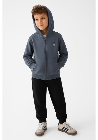 Beniizle Kapüşonlu Fermuarlı Çift Cepli Unisex Eşofman Takımı Füme