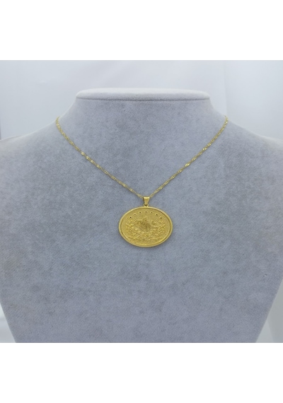 Yeni Sezon 22 Ayar Altın Kaplama Singapur Zincir'li Tuğra'lı Kadın Kolye Gold
