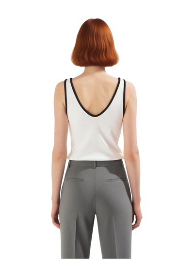 Ersefa Triko Bluz V Yaka Kolsuz Crop Basic Siluet Rahat Kullanım Şık Gör Ekru