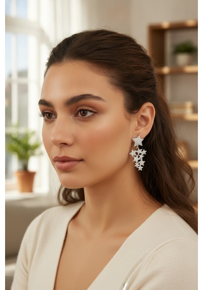 Yıldız Model Gümüş Renk Zirkon Taşlı Küpe - Ebj260701w44200 Diğer
