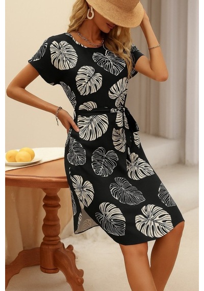 Emh Store Kadın Kısa Kollu Bisiklet Yaka Desenli Kuşaklı Örme Krep Midi Elbise Çok Renkli Emh Store Kadın Kısa Kollu Bisiklet Yaka Desenli Kuşaklı Örme Krep Midi Elbise Çok Renkli