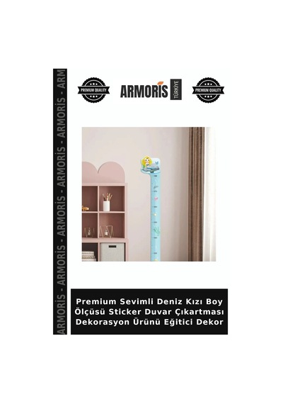Premium Sevimli Deniz Kızı Boy Ölçüsü Sticker Duvar Çıkartması Dekorasyon Ürünü Eğitici Dekor
