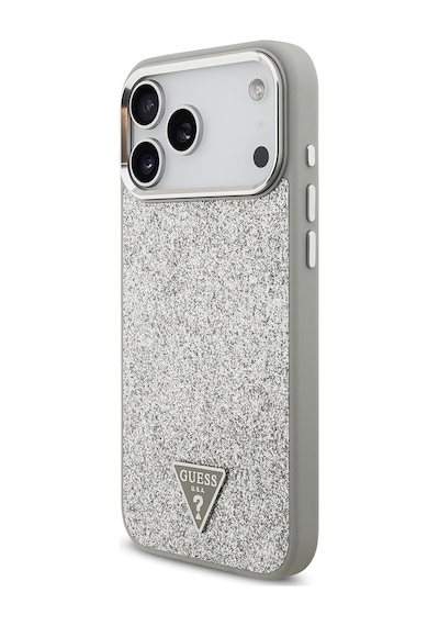 Apple Uyumlu iPhone 17 Pro Max Kılıf Guess Lisanslı M-safeli Metal Kamera Çerçeve Üçgen Logolu Glitter Gri Gri
