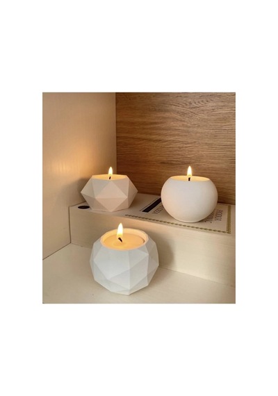 Tealight Beton Mumluk 3 Lü Set, Dekoratif Hediyelik Ham Beyaz 5 X 7 Cm