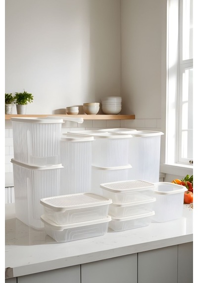 15 Li Buzdolabı Düzenleyici Set, Buzluk Dondurucu Buzdolabı Erzak Saklama Kabı 15 Li Set 16 Litre Şeffaf