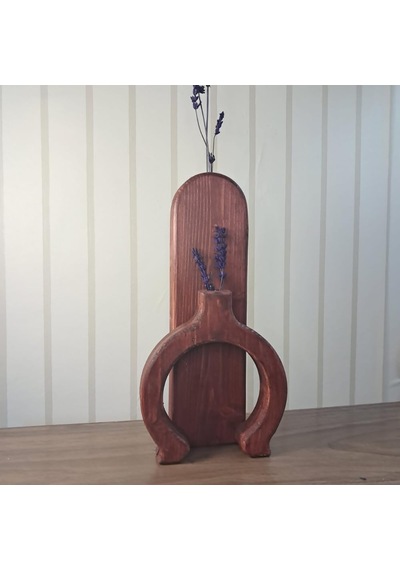 Rustik Ahşap Vazo Seti, El Yapımı Çam Ağacı, Ceviz Antik Mat Kaplama, 2 Parça Dekoratif Çiçeklik, 35x10 Cm Ve 2 Çok Renkli