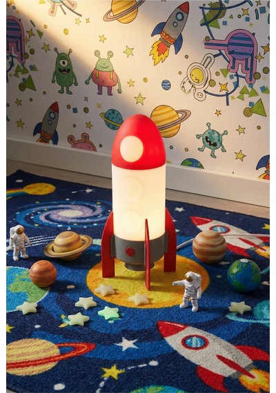 Aftonsparv Masa Gece Lambası, Çok Renkli, 15x30 Cm, Led'li Uzay Roket Temalı Roket