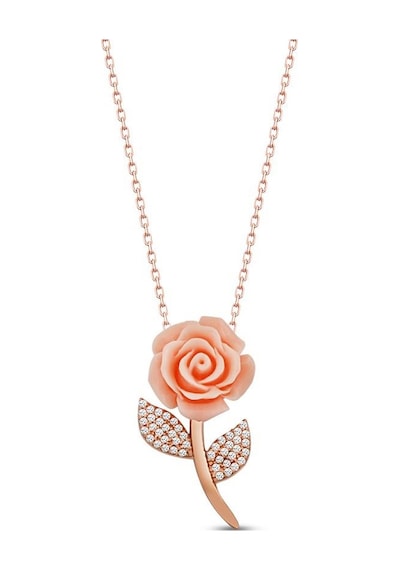 Pigado 925 Ayar Gümüş Zirkon Taşlı Rose Gül Kolye Gümüş