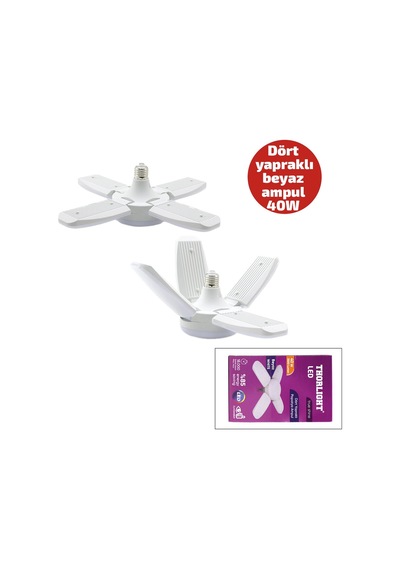 1+4 Kollu - Yapraklı Pervane Modeli Papatya Beyaz Led Lamba Ampul 40w - E27 P-6040b 5468
