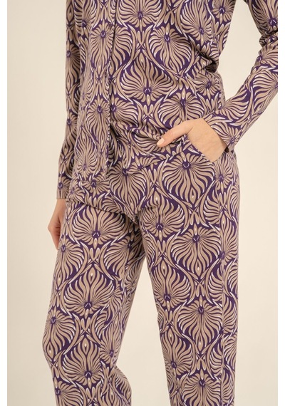 Arnetta Kadın Çiçek Desenli Kahverengi Gömlek Pijama Takımı Ar3771-s-v1 Ar3771-s-v1