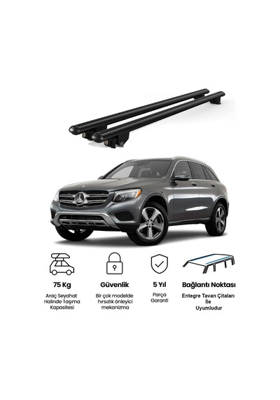 Kanca Mercedes Glc 2015 Ve Sonrası Uyumlu Siyah Kilitli Ara Atkı 120cm Port Bagaj Tavan Barı