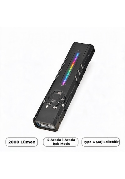 İdragon T61s Çok Fonksiyonlu Mıknatıslı Uv Ve Yeşil Lazerli Edc El Feneri - 2000 Lümen, Rgb Işıklı, Type-c Şarjlı Taktiksel Kamp Feneri Çok Renkli