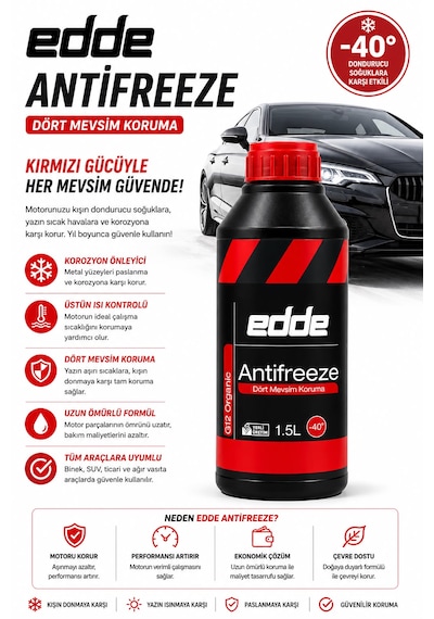 Edde Araba Araç Oto Antifriz Kırmızı 1.5 L Dört Mevsim