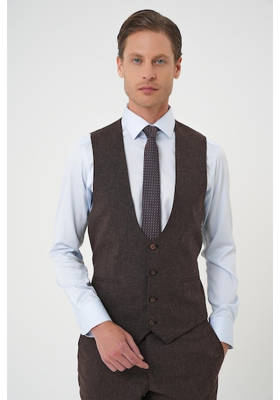 Efor Slim Fit Çift Yırtmaç Keten Karışımlı Yelekli Klasik Kahve Takım Elbise Tk 914 Kahverengi Efor Slim Fit Çift Yırtmaç Keten Karışımlı Yelekli Klasik Kahve Takım Elbise Tk 914 Kahverengi