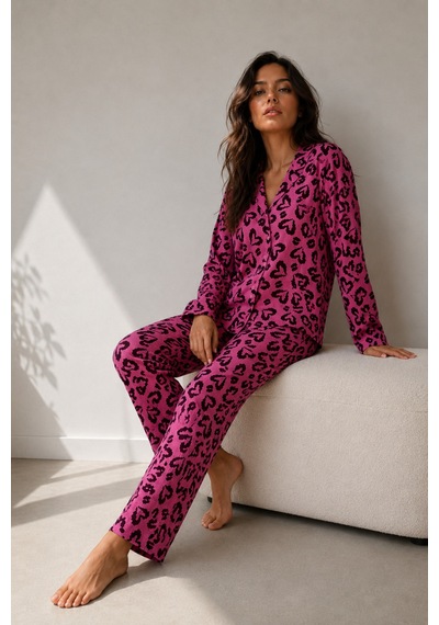 Kadın Uzun Kol Pamuklu Lila Pijama Takımı