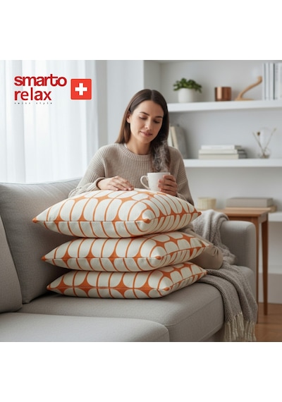 Smarto Relax Içi Dolgulu Kırlent 45x45 Cm Kare Salon & Berjer Kırlenti - Smr-kır-026 Beyaz - Turuncu