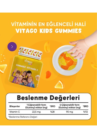Vitago Kids Gummies C Vitamini 60 Adet Çiğnenebilir Jel