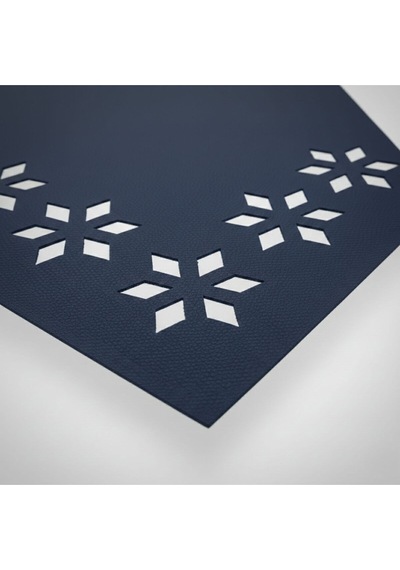 1 Adet Deri Runner-40x140 Cm-çiçek Desenli Runner Lacivert