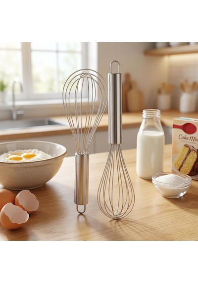 2'li Paslanmaz Çelik Mini Çırpıcı Seti, 20 Cm Tel Çırpıcı, Metal Saplı Yumurta Sos Krema Karıştırıcı, Askı Halkalı Mutfak Çırpma Aparatı